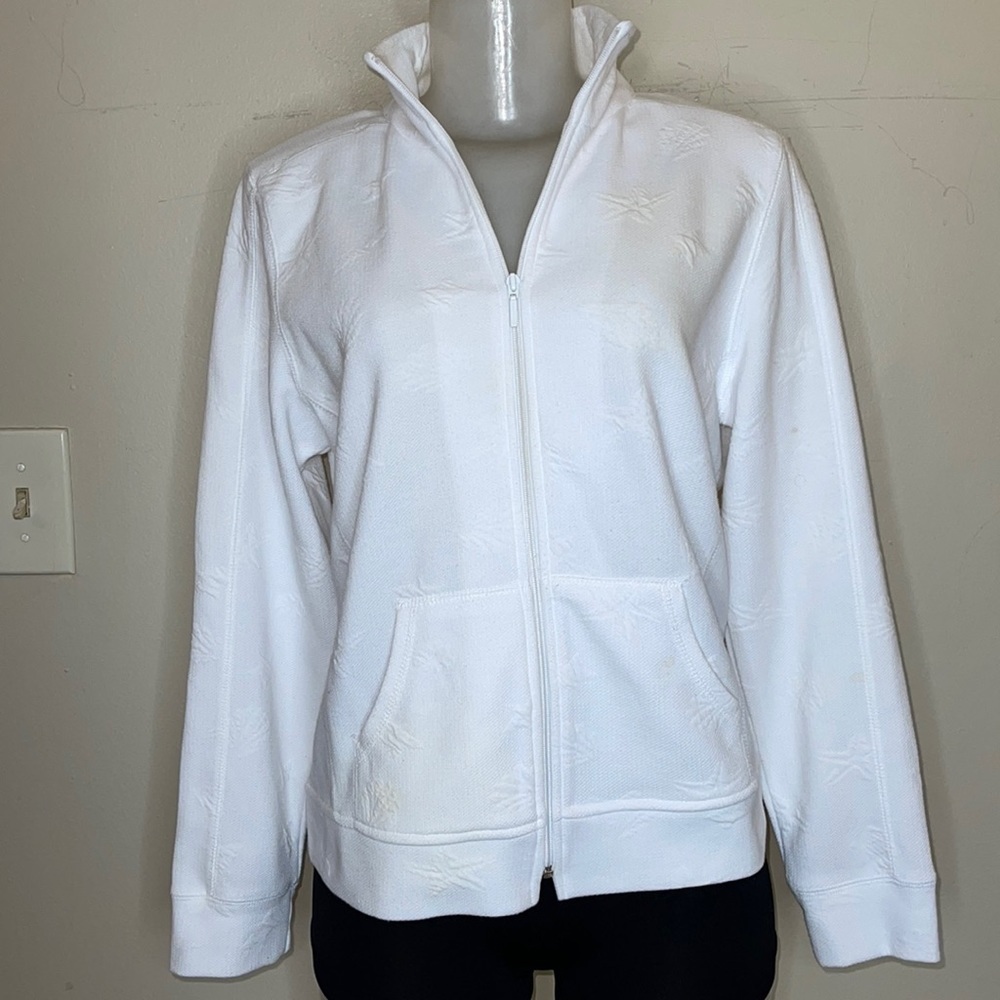 Rafael Sport White Embossed Palm Tree Full Zip Track Jacket Size Small S